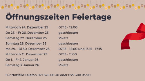 Öffnungszeiten Feiertage